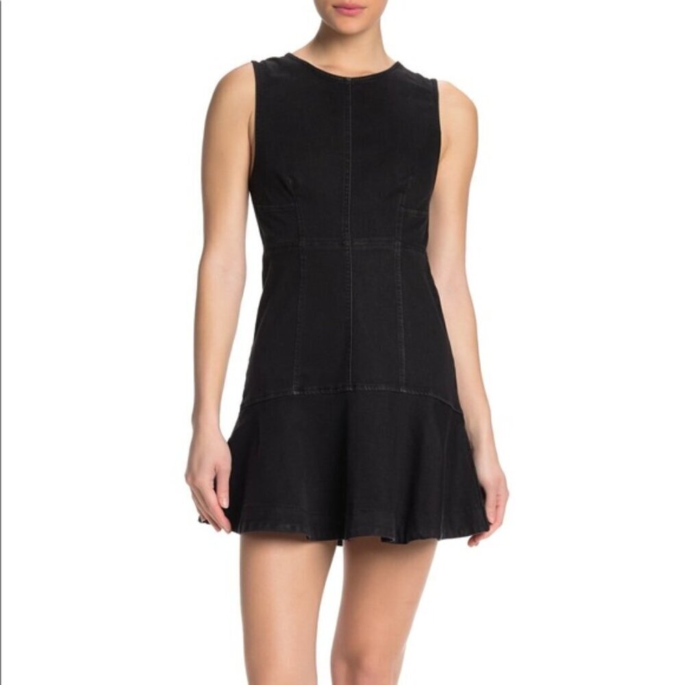 Free People Alex Denim Dress Womens Size 12 Black Sleeveless Flare Zip Back